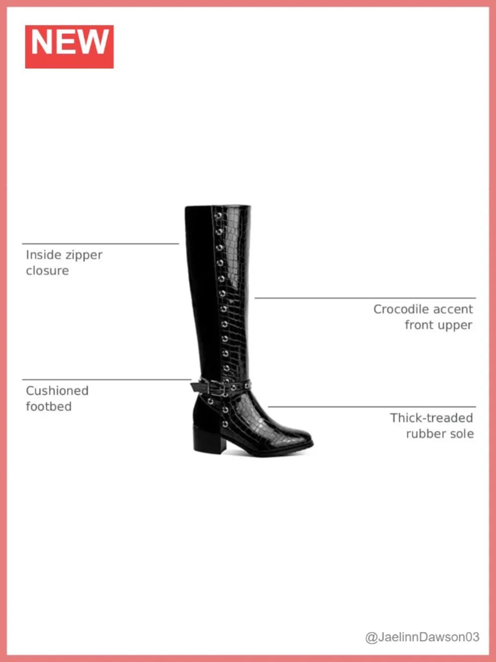 Women's Knee-High Faux Leather Crocodile Print Boots 2.25in Heel